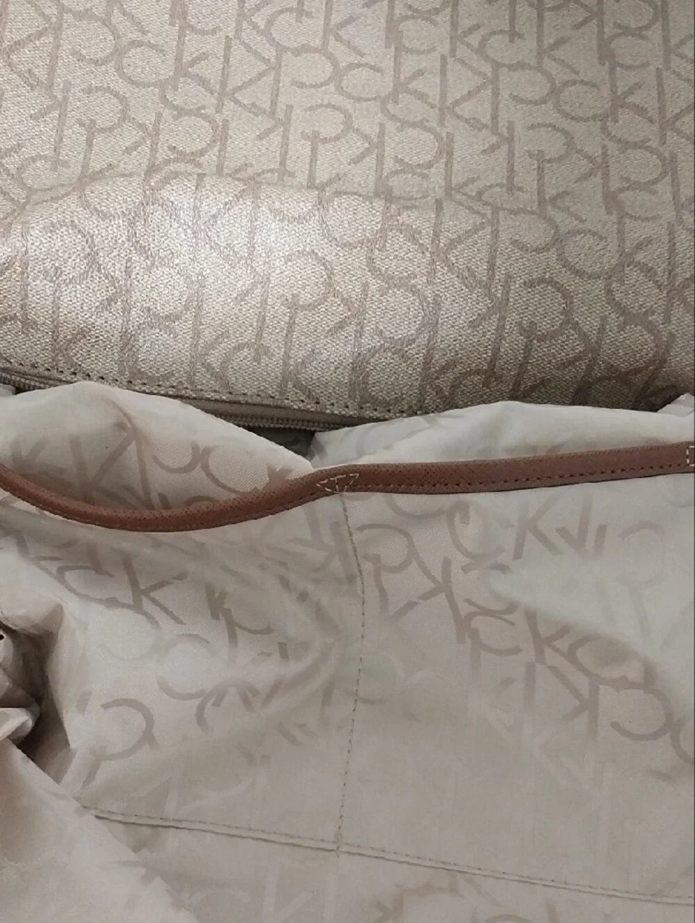 Calvin Klein Beige/Tan Logo-Print Shoulder Bag